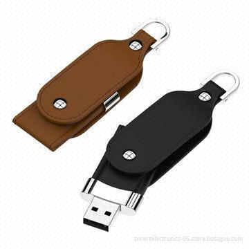 Leather Swivel USB Flash Drives, 64MB-128GB Capacity